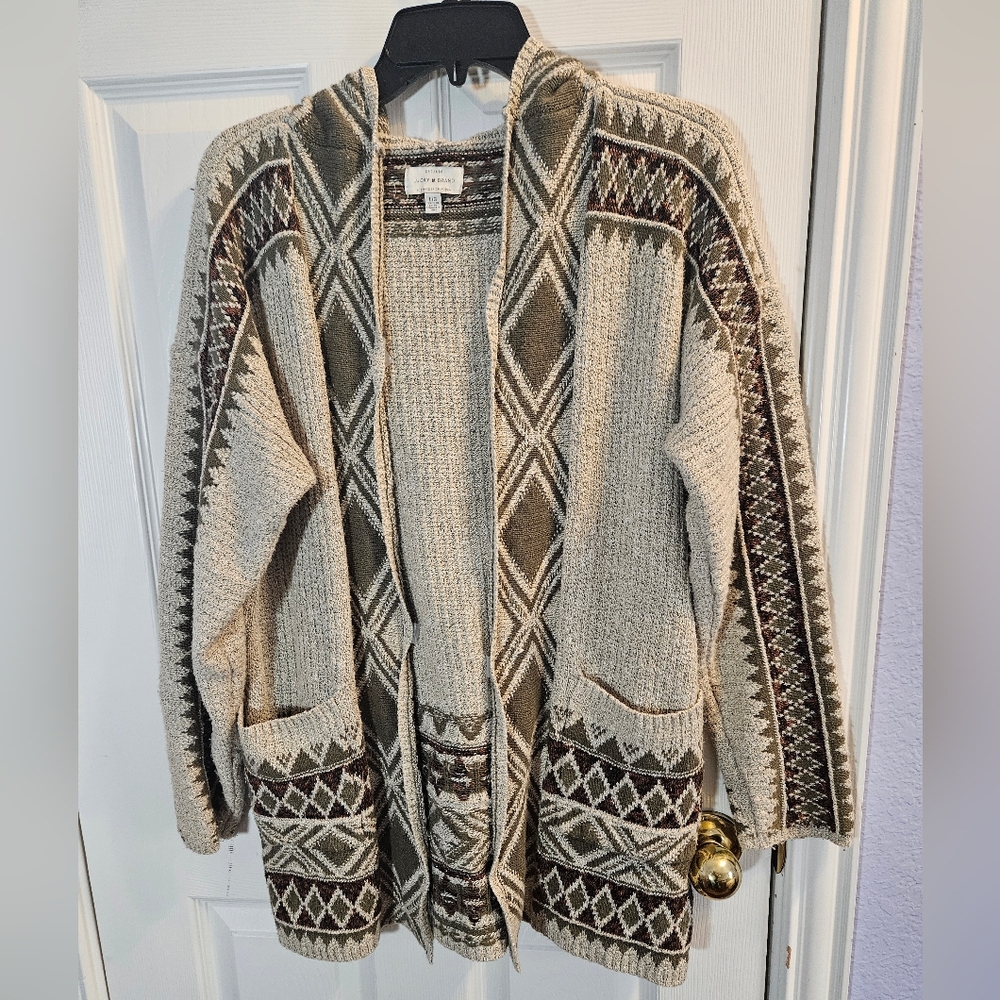 Lucky Hooded Cotton Open Front Southwest Neutral Colors Cardigan